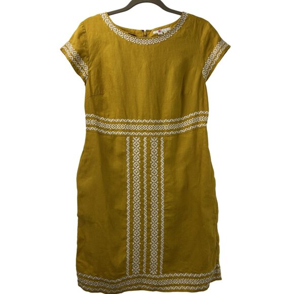 Boden Womens 10R Laura 100% Linen Embroidered Shift Dress in Tuscan Sun Yellow - Picture 13 of 16